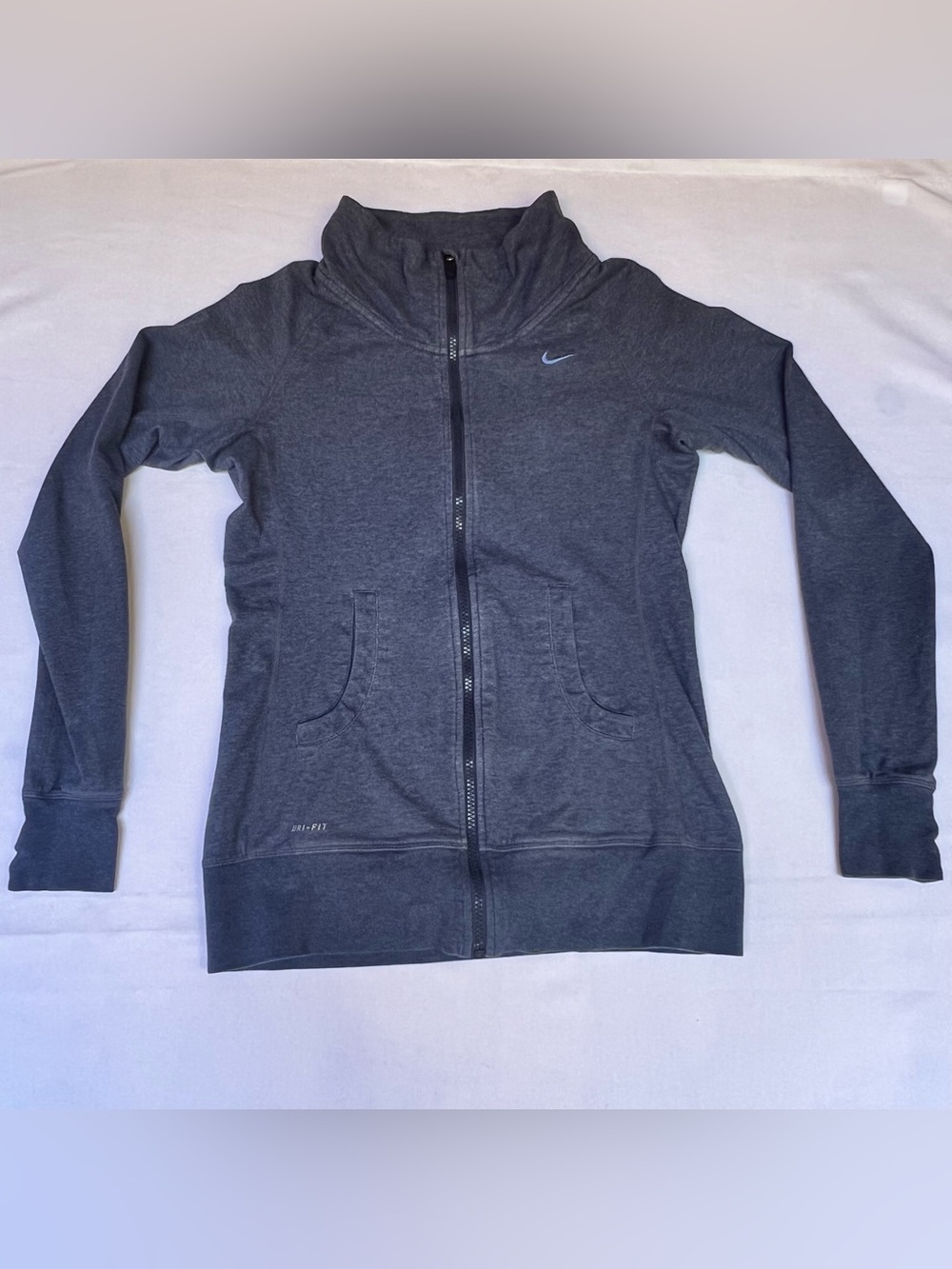 Nike Dri-FIT Womens Full Zip Jacket Heather Gray Mock Cowl Neck Athletic M